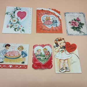 Vintage Valentines Cards Lot of 6 1940s Square Cards USED Signed